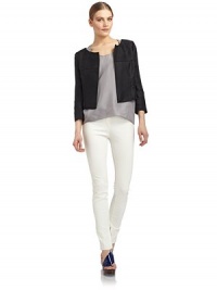 THE LOOKConcealed hook-and-eye frontThree-quarter length sleevesSeamed details at neckline and frontTHE FITAbout 19 from shoulder to hemTHE MATERIAL90% viscose/10% silkSilk liningCARE & ORIGINDry cleanMade in ItalyModel shown is 5'10 (177cm) wearing US size 4. THE LOOKConcealed hook-and-eye frontThree-quarter length sleevesSeamed details at neckline and frontTHE FITAbout 19 from shoulder to hemTHE MATERIAL90% viscose/10% silkSilk liningCARE & ORIGINDry cleanMade in ItalyModel shown is 5'10 (177cm) wearing US size 4.