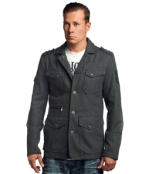 The traditional peacoat updated by Affliction to be worn by the rebel with or without a cause. The traditional peacoat updated by Affliction to be worn by the rebel with or without a cause.