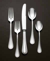Romance weds modern sensibility in bridal designer Vera Wang's exquisite Grosgrain flatware. Echoing the decorative touches that transform a bridal gown, this place settings collection is adorned with a textured border of fine lines and raised dots. Romance weds modern sensibility in bridal designer Vera Wang's exquisite Grosgrain flatware. Echoing the decorative touches that transform a bridal gown, this place settings collection is adorned with a textured border of fine lines and raised dots.