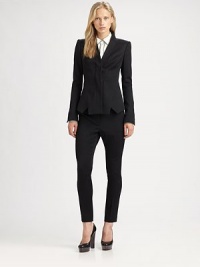 Cutaway details and a structured silhouette give this menswear-inspired tuxedo blazer everyday appeal. Shawl collarLong vented cuff sleevesConcealed front button closureAngled seam detailsNotch hemBack Princess seamsBack waist dartsAbout 22 from shoulder to hemWoolDry cleanImportedModel shown is 5'10 (177cm) wearing US size 4. Cutaway details and a structured silhouette give this menswear-inspired tuxedo blazer everyday appeal. Shawl collarLong vented cuff sleevesConcealed front button closureAngled seam detailsNotch hemBack Princess seamsBack waist dartsAbout 22 from shoulder to hemWoolDry cleanImportedModel shown is 5'10 (177cm) wearing US size 4.