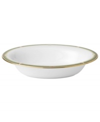 The exotic floral design of the Oberon dinnerware and dishes pattern by Wedgwood features soft shades of green and gold accented with black, against white bone china. The exotic floral design of the Oberon dinnerware and dishes pattern by Wedgwood features soft shades of green and gold accented with black, against white bone china.