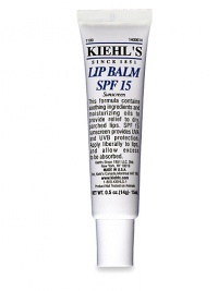 A traditional base formulated with the latest technology, this emollient balm helps to moisturize and soothe dry, parched lips with skin conditioning agents as Sweet Almond Oil, Wheat Germ Oil, Aloe Vera and Squalane. SPF 15 sunscreen provides UVA and UVB protection. Its slanted applicator tip ensures a gentle, even application. 0.5 oz. A traditional base formulated with the latest technology, this emollient balm helps to moisturize and soothe dry, parched lips with skin conditioning agents as Sweet Almond Oil, Wheat Germ Oil, Aloe Vera and Squalane. SPF 15 sunscreen provides UVA and UVB protection. Its slanted applicator tip ensures a gentle, even application. 0.5 oz.