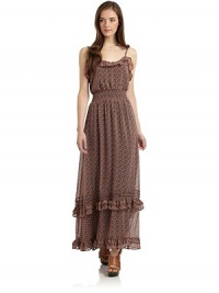 THE LOOKFloral printRuffled round necklineAdjustable strapsSmocked waistTiered, ruffled hemBack keyhole with button closureTHE FITAbout 55 from shoulder to hemTHE MATERIALPolyesterFully linedCARE & ORIGINMachine washImportedModel shown is 5'9 (175cm) wearing US size Small. THE LOOKFloral printRuffled round necklineAdjustable strapsSmocked waistTiered, ruffled hemBack keyhole with button closureTHE FITAbout 55 from shoulder to hemTHE MATERIALPolyesterFully linedCARE & ORIGINMachine washImportedModel shown is 5'9 (175cm) wearing US size Small.