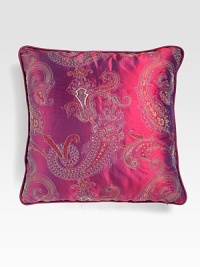 A truly stunning accent woven in pure silk shantung and hand-embroidered with a colorful paisley design across the front. Silk shantung with polyfill 24 square Dry clean Made in Italy A truly stunning accent woven in pure silk shantung and hand-embroidered with a colorful paisley design across the front. Silk shantung with polyfill 24 square Dry clean Made in Italy