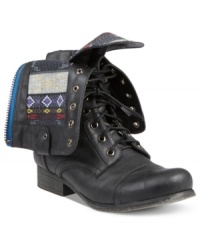 The lace-up detail on the shaft of the Gemini boots by Madden Girl add undeniable style to this sophisticated, structured style. The lace-up detail on the shaft of the Gemini boots by Madden Girl add undeniable style to this sophisticated, structured style.