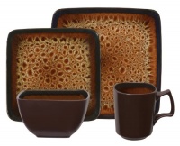 Gibson Kenzo 16-Piece Square Reactive Glaze Stoneware Dinnerware Set, Amber