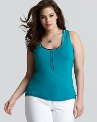 Boasting a vibrant surf-break blue, this Tahari Woman Plus tank showcases this season's flair for the aquatic. Finish with turquoise accents for a blue-on-blue look straight off the runway. Boasting a vibrant surf-break blue, this Tahari Woman Plus tank showcases this season's flair for the aquatic. Finish with turquoise accents for a blue-on-blue look straight off the runway.
