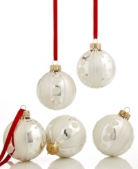 As bright as snow, Martha Stewart Collection Christmas ornaments will be an annual favorite in glass that's striped and spotted with frosty white glitter. As bright as snow, Martha Stewart Collection Christmas ornaments will be an annual favorite in glass that's striped and spotted with frosty white glitter.