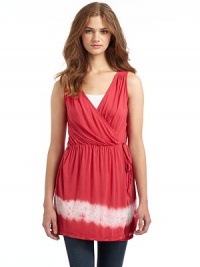 THE LOOKSleeveless wrap-front knitShirring below front shouldersElasticized waistSide tiesInner button-and loop closureTie-dyed hemTHE FITAbout 34 from shoulder to hemTHE MATERIALModalCARE & ORIGINHand washImported THE LOOKSleeveless wrap-front knitShirring below front shouldersElasticized waistSide tiesInner button-and loop closureTie-dyed hemTHE FITAbout 34 from shoulder to hemTHE MATERIALModalCARE & ORIGINHand washImported