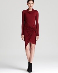 Signature draping lends effortless chic to this flattering Helmut Lang dress with cowl neckline. Signature draping lends effortless chic to this flattering Helmut Lang dress with cowl neckline.