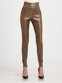 Rich leather takes on a metallic sheen in this sleek, contour-hugging style.High waistbandFlat frontSeamed legsPull-on styleLeatherDry clean by a leather specialistMade in Italy of imported fabricModel shown is 5'11 (180cm) wearing US size 4. Rich leather takes on a metallic sheen in this sleek, contour-hugging style.High waistbandFlat frontSeamed legsPull-on styleLeatherDry clean by a leather specialistMade in Italy of imported fabricModel shown is 5'11 (180cm) wearing US size 4.