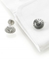 Anchor your wardrobe with the sleek sea-faring polish of these brushed nickel cufflinks from Nautica.