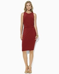 Rendered in slinky stretch jersey for a curve-conscious fit, this dress puts a chic spin on the classic sheath dress with an elegant twist detail at the hip. Rendered in slinky stretch jersey for a curve-conscious fit, this dress puts a chic spin on the classic sheath dress with an elegant twist detail at the hip.