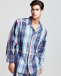 Sleep easy in this soft woven cotton pajama shirt featuring a traditional plaid pattern and the iconic pony logo on the left chest. Sleep easy in this soft woven cotton pajama shirt featuring a traditional plaid pattern and the iconic pony logo on the left chest.