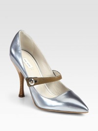 Fronted by a contrasting Mary Jane strap, this metallic leather design has a point toe and substantial heel. Stacked heel, 4 (100mm)Leather and metallic leather upperLeather lining and solePadded insoleMade in ItalyOUR FIT MODEL RECOMMENDS ordering one size up as this style runs small. Fronted by a contrasting Mary Jane strap, this metallic leather design has a point toe and substantial heel. Stacked heel, 4 (100mm)Leather and metallic leather upperLeather lining and solePadded insoleMade in ItalyOUR FIT MODEL RECOMMENDS ordering one size up as this style runs small.