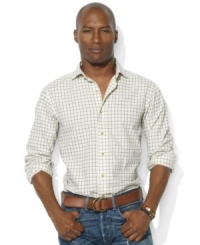 Ralph Lauren's debonair estate collar adds extra polish to a relaxed-fitting shirt in handsome plaid twill. Ralph Lauren's debonair estate collar adds extra polish to a relaxed-fitting shirt in handsome plaid twill.