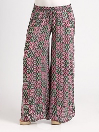 Get into this season's printed pants craze with this eye-catching silk design with a comfortable drawstring waist. Drawstring waistAllover printInseam, about 38SilkDry cleanImported Get into this season's printed pants craze with this eye-catching silk design with a comfortable drawstring waist. Drawstring waistAllover printInseam, about 38SilkDry cleanImported