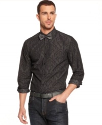 Play up this paisley print shirt with a solid tie or down with a v-neck t-shirt underneath and you've got a great look from Tallia Orange. Play up this paisley print shirt with a solid tie or down with a v-neck t-shirt underneath and you've got a great look from Tallia Orange.