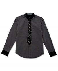 All you need is a complementing blazer with this No Retreat solid shirt and matching dot tie and you'll be all set to meet and greet. All you need is a complementing blazer with this No Retreat solid shirt and matching dot tie and you'll be all set to meet and greet.
