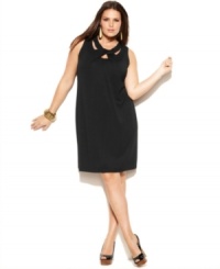 A cutout neckline lends a sassy feel to INC's sleeveless plus size dress-- wear it from day to date night! A cutout neckline lends a sassy feel to INC's sleeveless plus size dress-- wear it from day to date night!