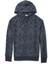 Ready to rock an epic pattern? Pull on this American Rag hoodie to pull off an allover tribal print. Ready to rock an epic pattern? Pull on this American Rag hoodie to pull off an allover tribal print.