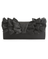 Spice up your night-out look with this ruffle evening clutch from Jessica McClintock. Voluminous ruffles and a high-shine sequin center will add a high-fashion edge to your after-hours style. Spice up your night-out look with this ruffle evening clutch from Jessica McClintock. Voluminous ruffles and a high-shine sequin center will add a high-fashion edge to your after-hours style.