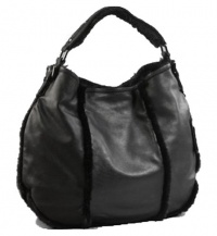 Kenneth Cole New York Shear To You Hobo Black Leather Faux Shearling Trim RH101290 Kenneth Cole New York Shear To You Hobo Black Leather Faux Shearling Trim RH101290