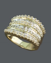 It's OK to get a little indulgent. This lustrous Effy Collection ring adds brilliant sparkle and shine with four rows of round and baguette-cut diamonds (1-1/2 ct. t.w.) set in 14k gold. It's OK to get a little indulgent. This lustrous Effy Collection ring adds brilliant sparkle and shine with four rows of round and baguette-cut diamonds (1-1/2 ct. t.w.) set in 14k gold.
