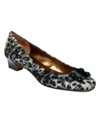 Middle of the road never looked so good. Ellen Tracy added an edgy patent-covered mid-heel to the sleek silhouette of the Valor pump. Available in black suede and fierce animal-print fabric. Middle of the road never looked so good. Ellen Tracy added an edgy patent-covered mid-heel to the sleek silhouette of the Valor pump. Available in black suede and fierce animal-print fabric.