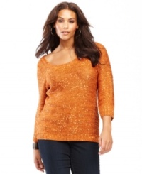 INC's shimmering plus size sweater features sequins woven right into the fabric. Perfect for adding a little dazzle to your fave pair of jeans. INC's shimmering plus size sweater features sequins woven right into the fabric. Perfect for adding a little dazzle to your fave pair of jeans.