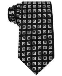Set the pattern of bold business style on repeat with this geometric silk tie from Donald J. Trump. Set the pattern of bold business style on repeat with this geometric silk tie from Donald J. Trump.