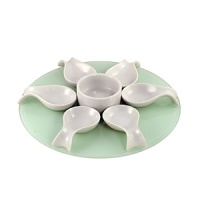 Perfect for presenting tasty bites of mise en bouche, favorite appetizers or sweet treats, 10 Strawberry Street's set includes six porcelain tasting spoons, one sauce dish and a glass tray with lazy Susan. Perfect for presenting tasty bites of mise en bouche, favorite appetizers or sweet treats, 10 Strawberry Street's set includes six porcelain tasting spoons, one sauce dish and a glass tray with lazy Susan.