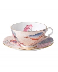 Delight in the tradition of English tea with the Cuckoo teacup and saucer set, featuring Wedgwood bone china adorned with gold bands, fanciful birds and vintage blooms. With scalloped detail. Delight in the tradition of English tea with the Cuckoo teacup and saucer set, featuring Wedgwood bone china adorned with gold bands, fanciful birds and vintage blooms. With scalloped detail.