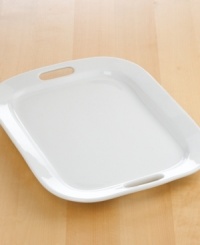 Get a handle on easy tabletop elegance with this refreshingly simple handled platter. A soft rounded rectangular shape makes this versatile piece perfect for serving anything from sliced meats and veggies to appetizers. Get a handle on easy tabletop elegance with this refreshingly simple handled platter. A soft rounded rectangular shape makes this versatile piece perfect for serving anything from sliced meats and veggies to appetizers.