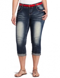 Southpole Juniors Plus-Size Star Cut Out Belted Cuffed Crop Jean Southpole Juniors Plus-Size Star Cut Out Belted Cuffed Crop Jean