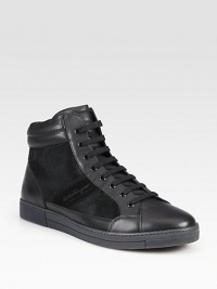 Be one step ahead of the style game in these high-top sneakers featuring a smooth leather upper with a haircalf panel design and lace-up front.Leather/haircalf upperLeather liningPadded insoleRubber soleMade in Italy Be one step ahead of the style game in these high-top sneakers featuring a smooth leather upper with a haircalf panel design and lace-up front.Leather/haircalf upperLeather liningPadded insoleRubber soleMade in Italy