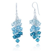 Ocean Blue Cluster Faceted Swarovski Crystal Sterling Silver Dangle Hook Earrings for women 1.5'' Ocean Blue Cluster Faceted Swarovski Crystal Sterling Silver Dangle Hook Earrings for women 1.5''