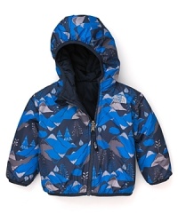 A reversible hooded coat by The North Face® converts to cool blue camougflage. A reversible hooded coat by The North Face® converts to cool blue camougflage.