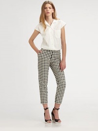Slightly cropped design in a retro-chic checkered print. Button closureZip flyFront slash pocketsBack welt pocketsInseam, about 2661% cotton/39% polyesterDry cleanMade in USA of imported fabricModel shown is 5'9½ (176cm) wearing US size 4. Slightly cropped design in a retro-chic checkered print. Button closureZip flyFront slash pocketsBack welt pocketsInseam, about 2661% cotton/39% polyesterDry cleanMade in USA of imported fabricModel shown is 5'9½ (176cm) wearing US size 4.