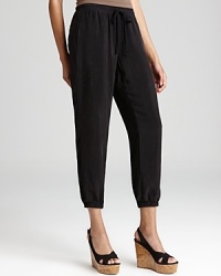 At once laid-back and stylish, these C&C California pants are finished with an elastic drawstring waist and elastic hems. At once laid-back and stylish, these C&C California pants are finished with an elastic drawstring waist and elastic hems.