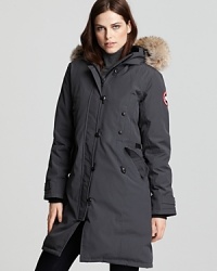 Canada Goose's long thigh-length silhouette provides maximum protection from the wind and snow. The fleece-lined hood lends luxury to the cold. Canada Goose's long thigh-length silhouette provides maximum protection from the wind and snow. The fleece-lined hood lends luxury to the cold.