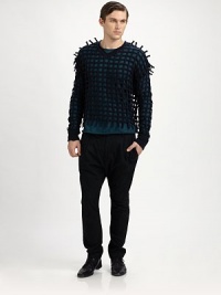 Modern, openwork grid design can be worn alone or with a tee.V necklineLong sleevesCottonDry cleanMade in Italy Modern, openwork grid design can be worn alone or with a tee.V necklineLong sleevesCottonDry cleanMade in Italy