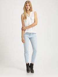 Slim and sophisticated in figure-hugging stretch denim, updated in a colorful animal print.THE FITSlim fitRise, about 8Inseam, about 27½THE DETAILSZip flyFive-pocket style98% cotton/2% elastaneHand washMade in USA of imported fabricModel shown is 5'11 (180cm) wearing US size 4. Slim and sophisticated in figure-hugging stretch denim, updated in a colorful animal print.THE FITSlim fitRise, about 8Inseam, about 27½THE DETAILSZip flyFive-pocket style98% cotton/2% elastaneHand washMade in USA of imported fabricModel shown is 5'11 (180cm) wearing US size 4.