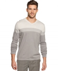 Layer on the style with this sharp striped v-neck sweater from Alfani BLACK. Layer on the style with this sharp striped v-neck sweater from Alfani BLACK.