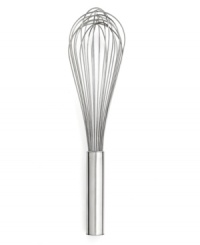 Be willing to whisk it all! This seasoned pro features a 7-wire construction made from sturdy and durable stainless steel that takes mixing and beating ingredients to the professional level, masterfully blending air into every mixture for fluffy, expert results. Be willing to whisk it all! This seasoned pro features a 7-wire construction made from sturdy and durable stainless steel that takes mixing and beating ingredients to the professional level, masterfully blending air into every mixture for fluffy, expert results.