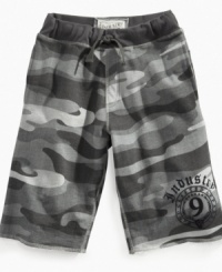 Style that won't blend in. He'll stand out in theses comfy but stylish camouflage shorts from Industry 9. Style that won't blend in. He'll stand out in theses comfy but stylish camouflage shorts from Industry 9.