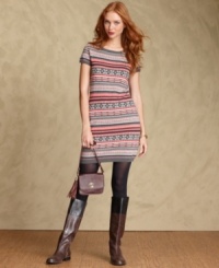 Tommy Hilfiger's chic Fair Isle sweater hugs your curves for a figure-flattering look. Tommy Hilfiger's chic Fair Isle sweater hugs your curves for a figure-flattering look.