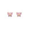 14K Yellow Gold October CZ Birthstone Butterfly Stud Earrings for Baby and Children (Pink Tourmaline, Light Pink)