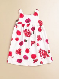 A bright, floral print with a full skirt and back buttons. Square neckSleevelessBack button closureEmpire waistlineGathered skirtWide hemCottonDry cleanMade in USA of Italian fabricsAdditional InformationKid's Apparel Size Guide A bright, floral print with a full skirt and back buttons. Square neckSleevelessBack button closureEmpire waistlineGathered skirtWide hemCottonDry cleanMade in USA of Italian fabricsAdditional InformationKid's Apparel Size Guide