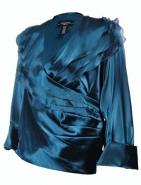 R&M Richards Satin Evening Blouse Teal Plus Sizes